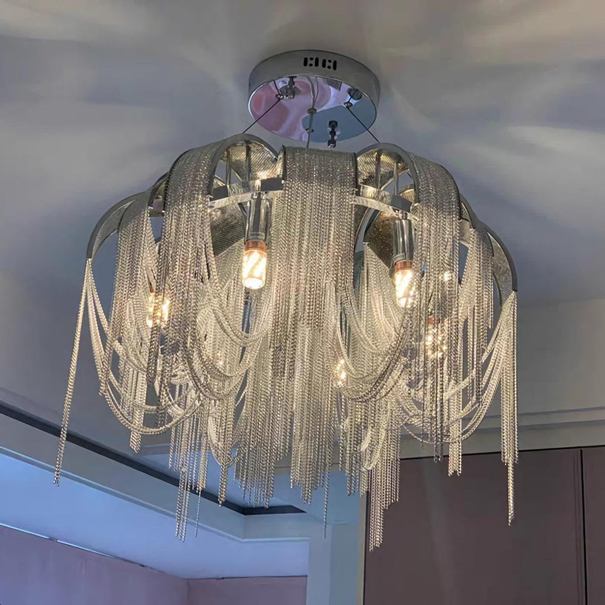 Metavaya Pendant light Chrome Aluminum Chain Tassel Chandelier