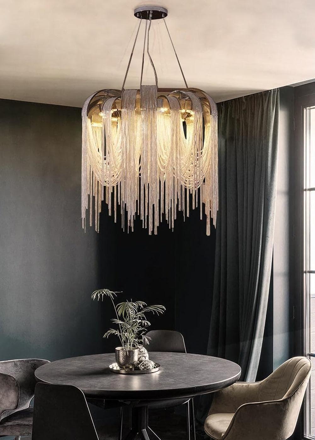 Metavaya Pendant light Chrome Aluminum Chain Tassel Chandelier
