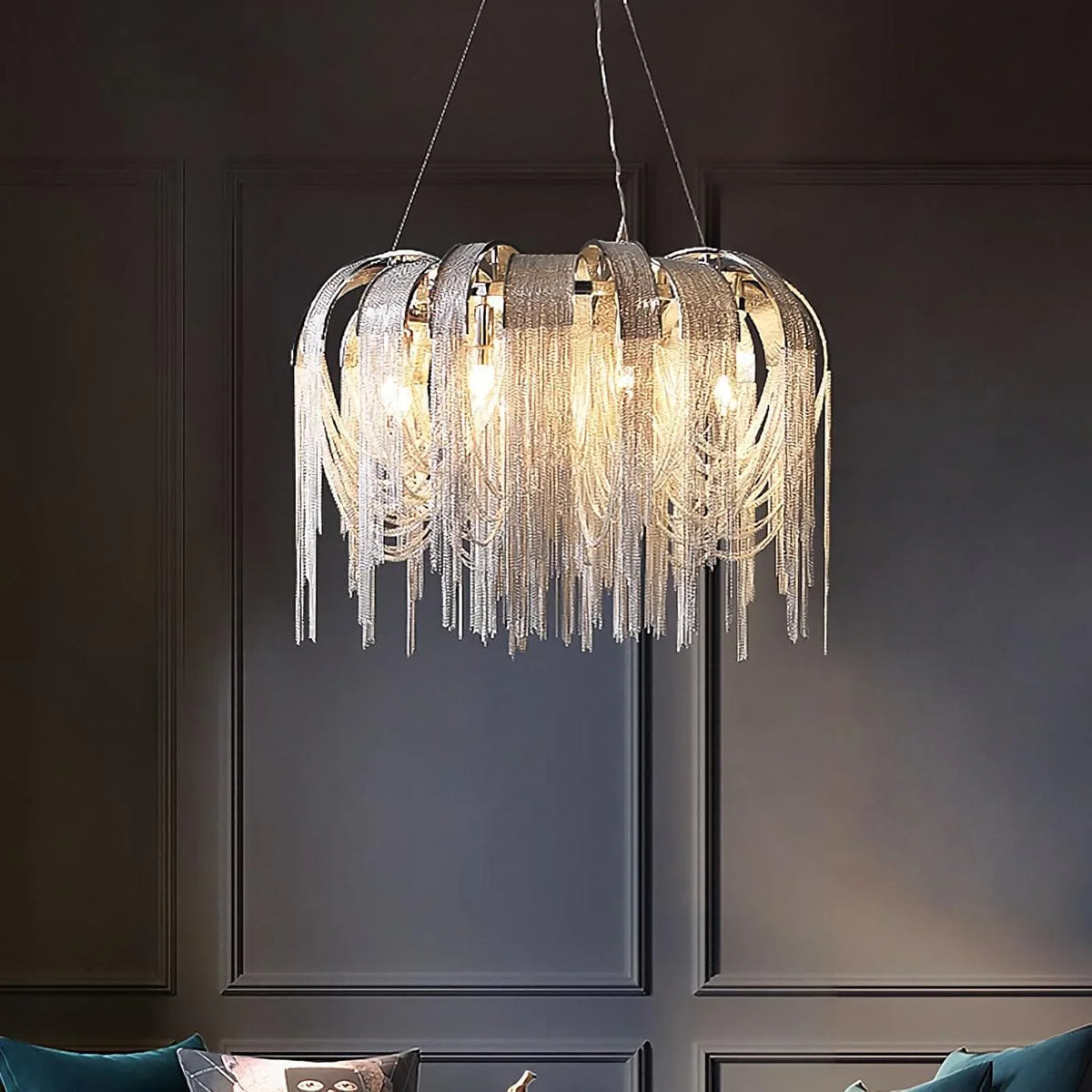 Metavaya Pendant light Chrome Aluminum Chain Tassel Chandelier