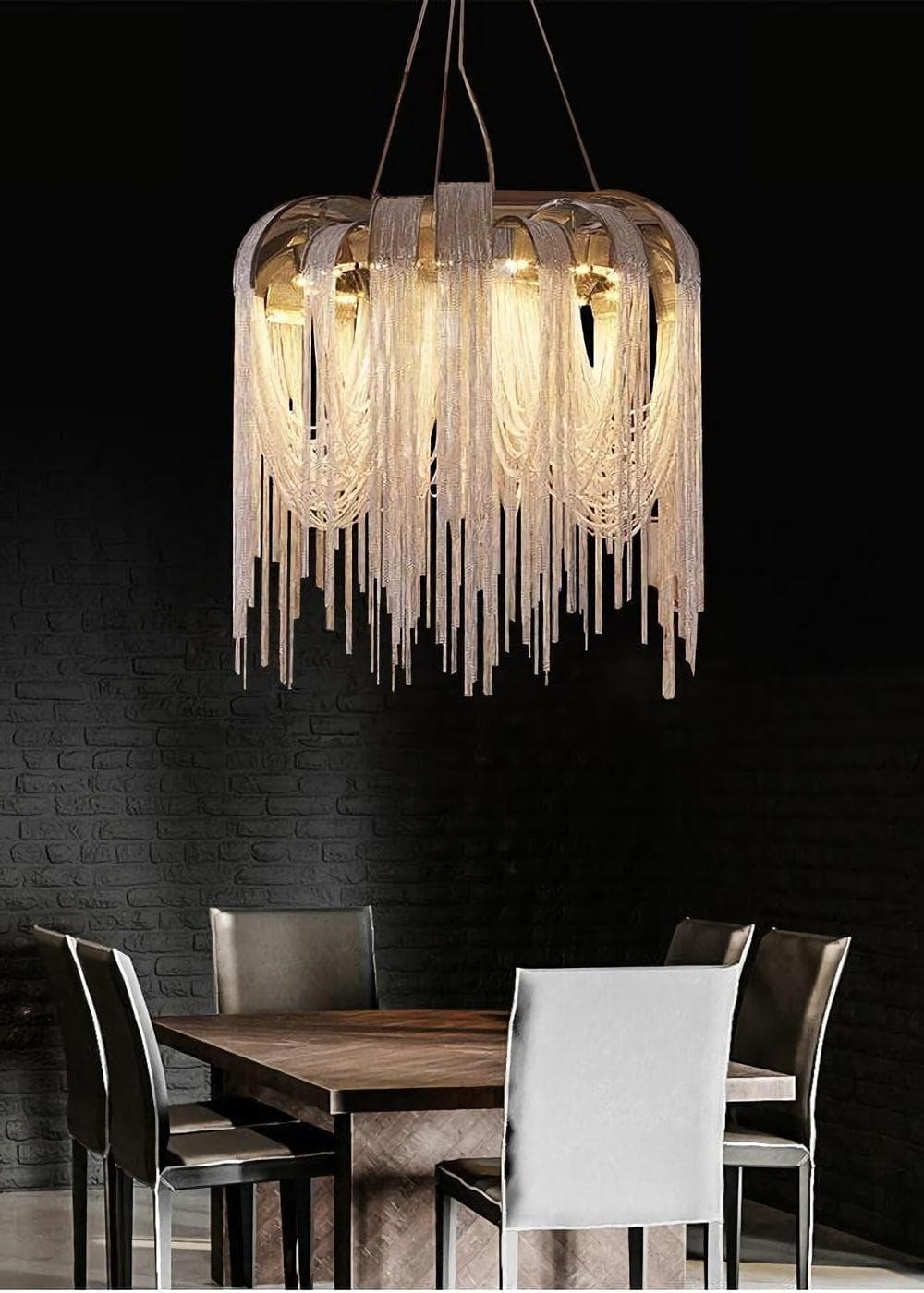 Metavaya Pendant light Chrome Aluminum Chain Tassel Chandelier