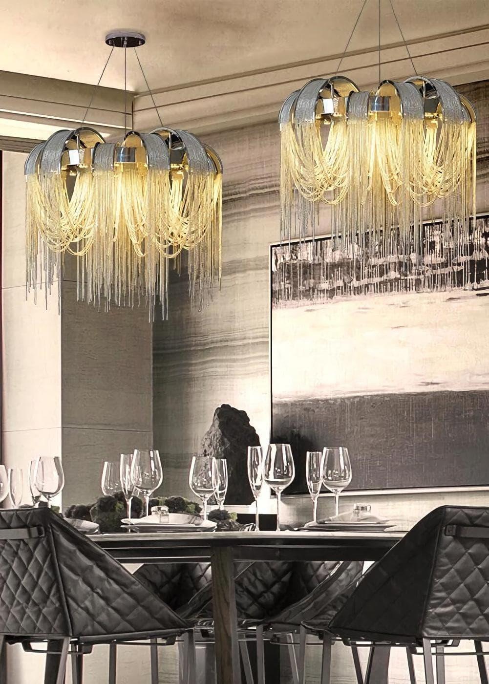 Metavaya Pendant light Chrome Aluminum Chain Tassel Chandelier