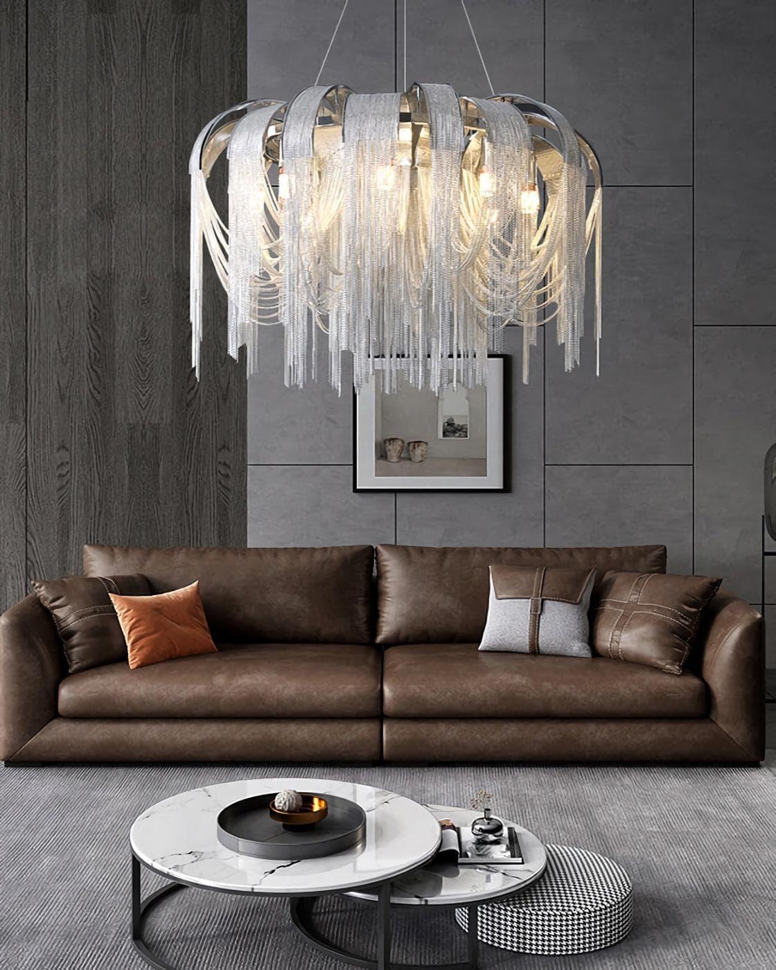 Metavaya Pendant light Chrome Aluminum Chain Tassel Chandelier