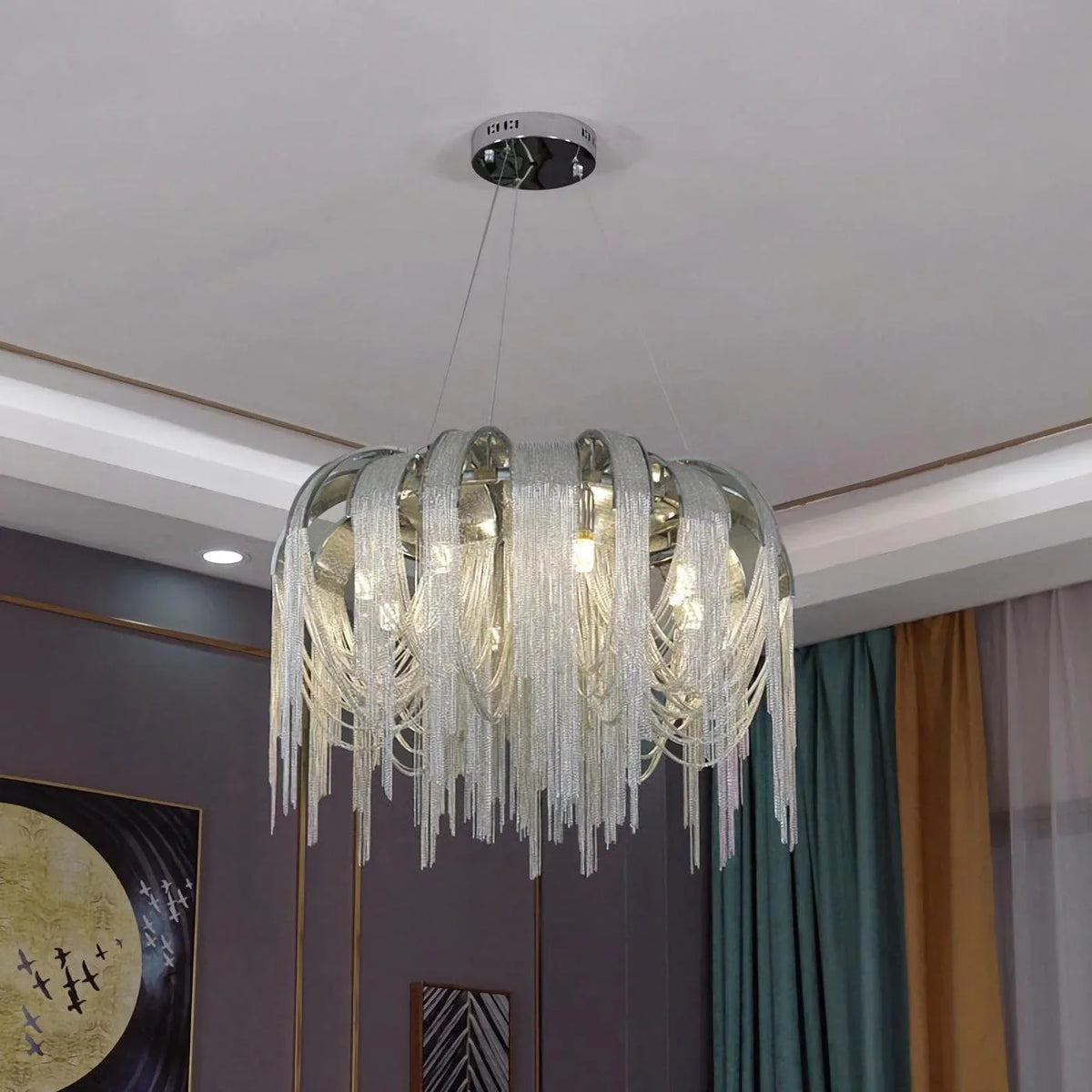 Metavaya Pendant light Chrome Aluminum Chain Tassel Chandelier