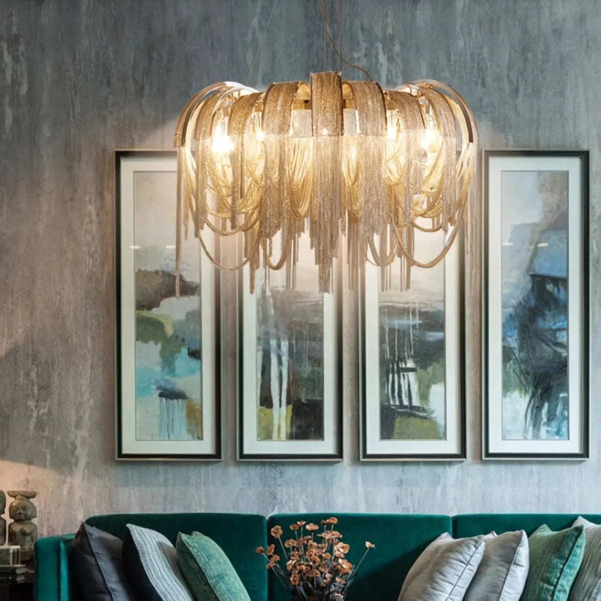 Metavaya Pendant light Chrome Aluminum Chain Tassel Chandelier