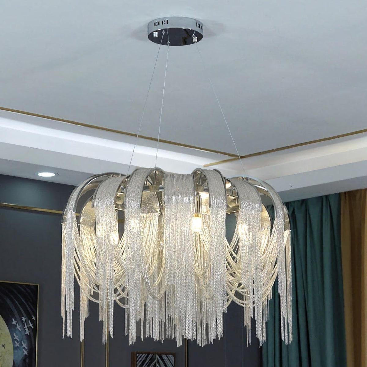 Metavaya Pendant light Chrome Aluminum Chain Tassel Chandelier
