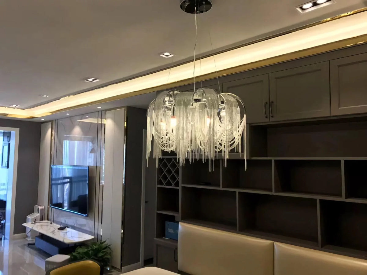 Metavaya Pendant light Chrome Aluminum Chain Tassel Chandelier