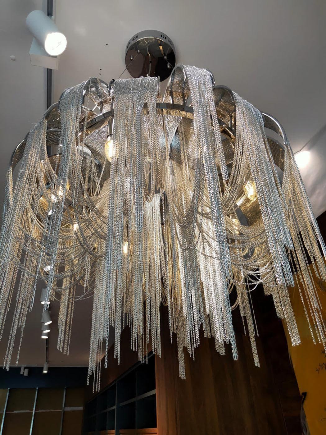 Metavaya Pendant light Chrome Aluminum Chain Tassel Chandelier