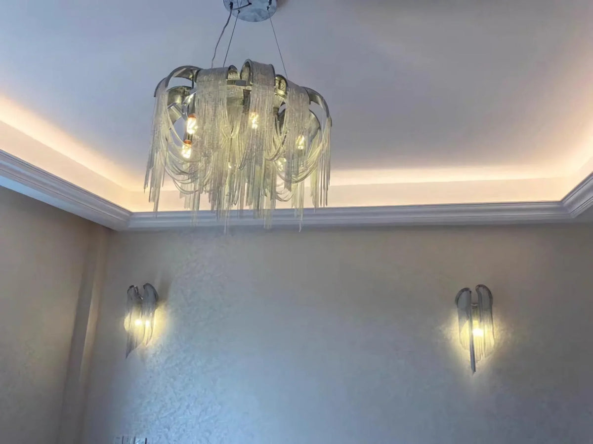 Metavaya Pendant light Chrome Aluminum Chain Tassel Chandelier