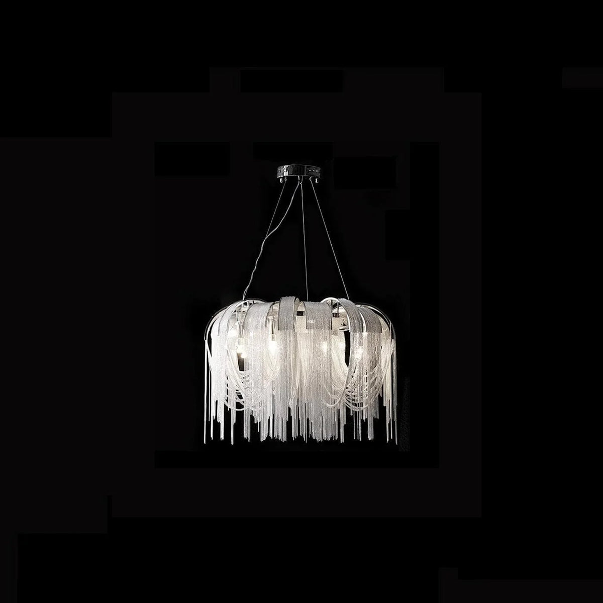 Metavaya Pendant light Dia 60cm/ ∅ 23.6″ / Silver Chrome Aluminum Chain Tassel Chandelier 6938617786793 M2023092202-1