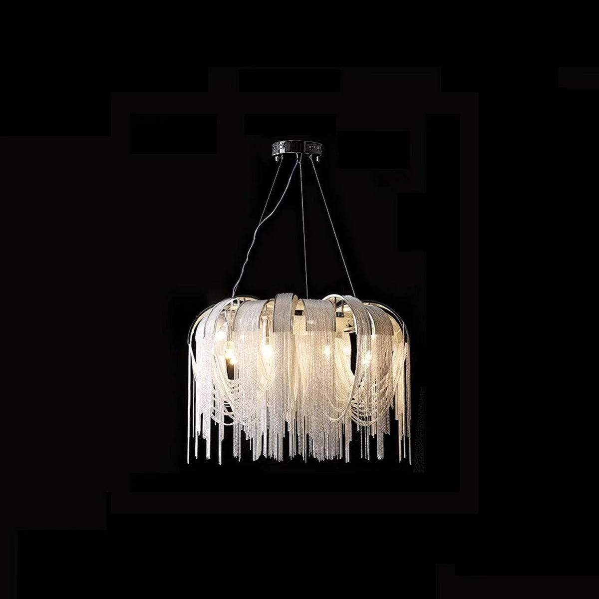 Metavaya Pendant light Dia 80cm/ ∅ 31.5″ / Gold Chrome Aluminum Chain Tassel Chandelier 6938617786823 M2023092202-4