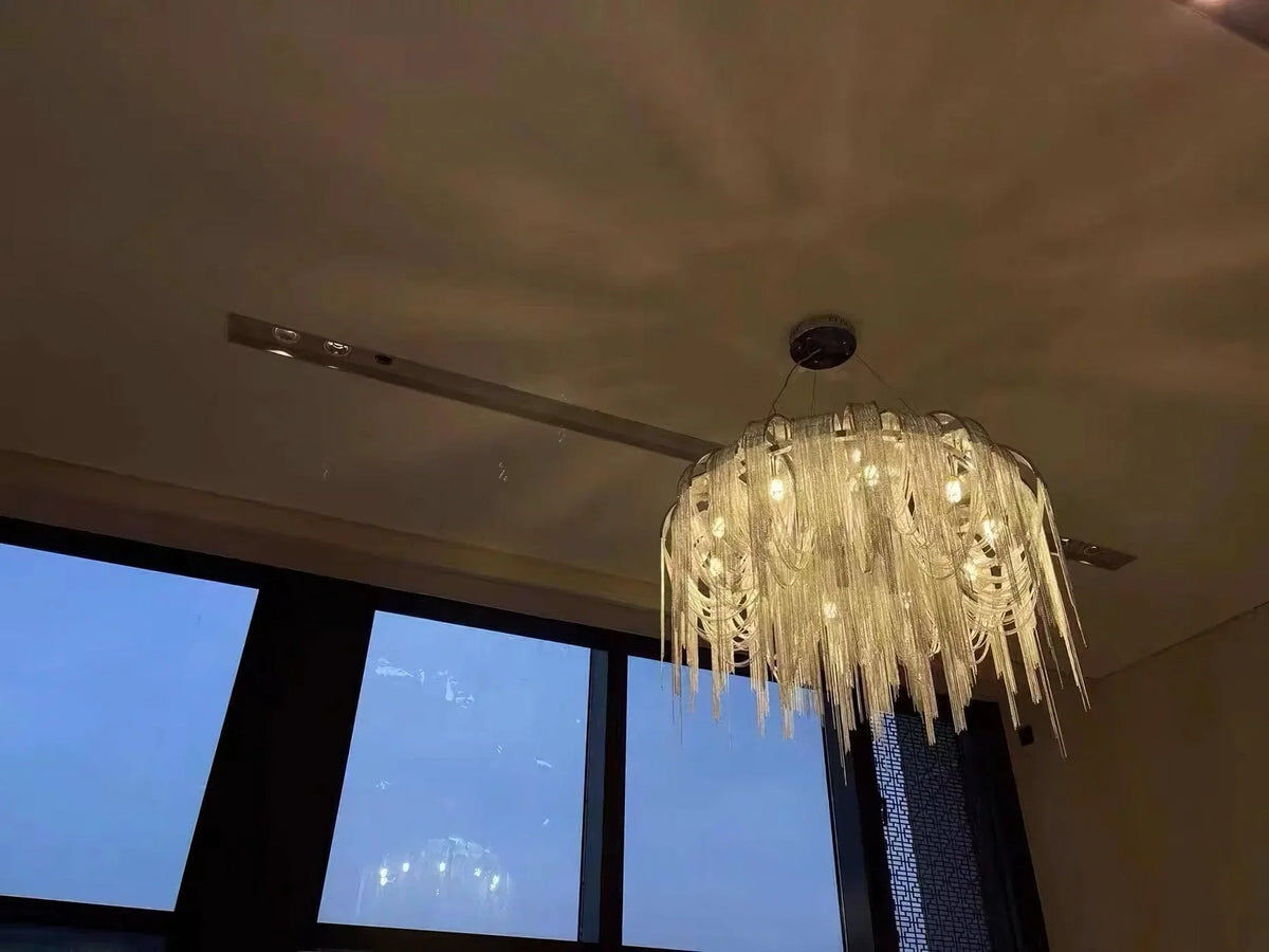 Metavaya Pendant light Chrome Aluminum Chain Tassel Chandelier