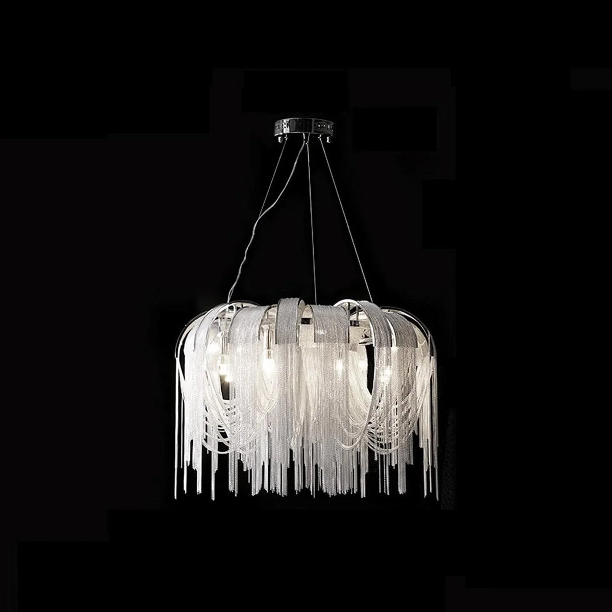 Metavaya Pendant light Dia 100cm/ ∅ 39.4″ / Silver Chrome Aluminum Chain Tassel Chandelier 6938617786830 M2023092202-5