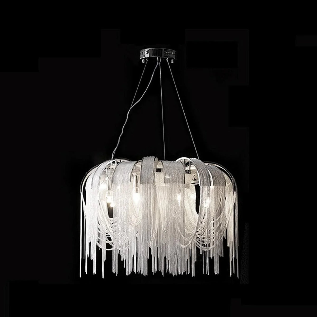 Metavaya Pendant light Dia 120cm / ∅ 47.2″ / Silver Chrome Aluminum Chain Tassel Chandelier 6938617786854 M2023092202-7