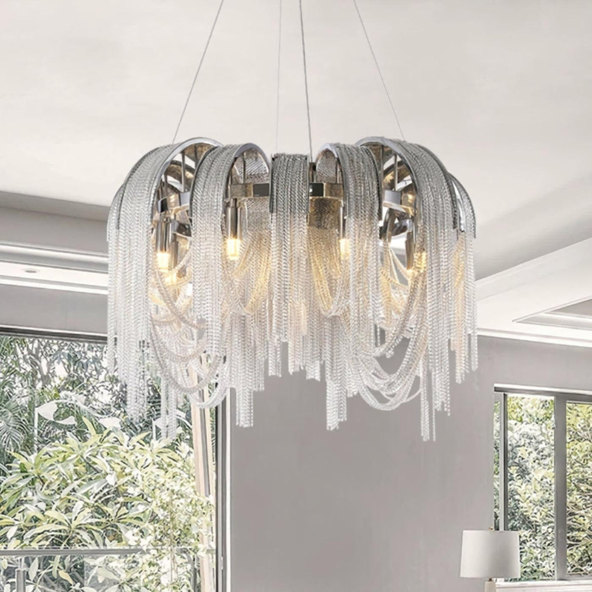 Metavaya Pendant light Chrome Aluminum Chain Tassel Chandelier