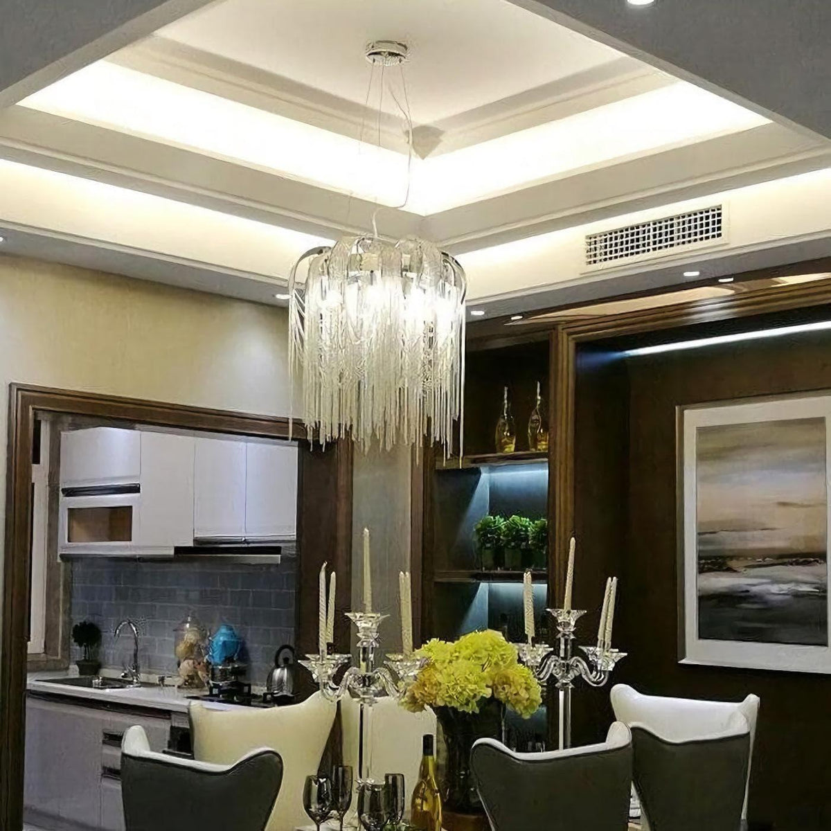 Metavaya Pendant light Chrome Aluminum Chain Tassel Chandelier