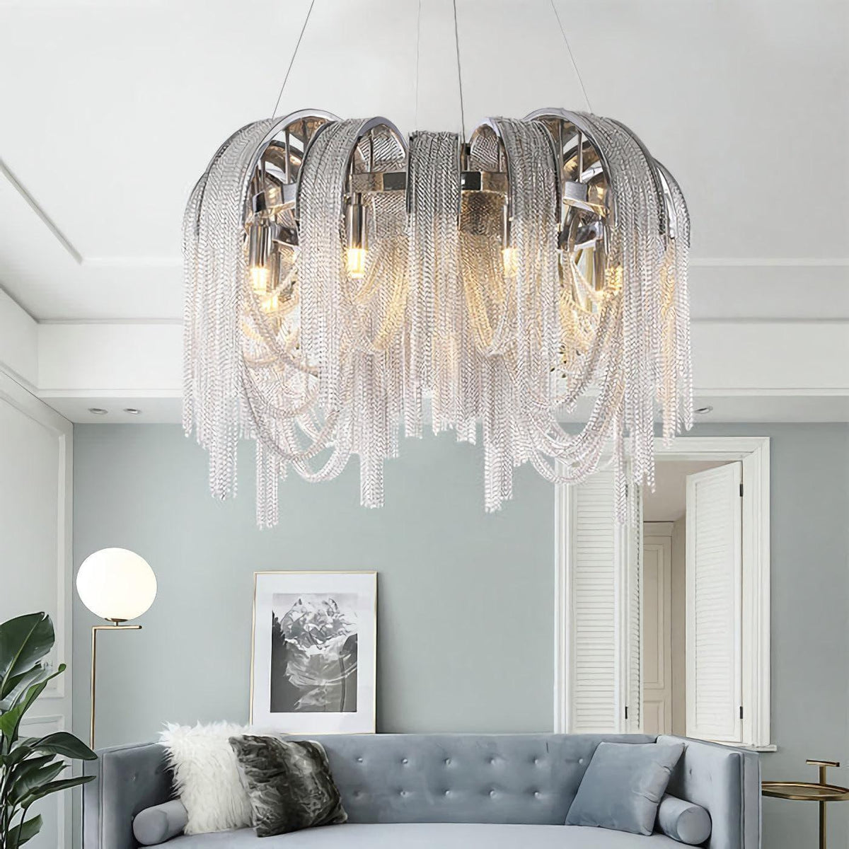Metavaya Pendant light Chrome Aluminum Chain Tassel Chandelier