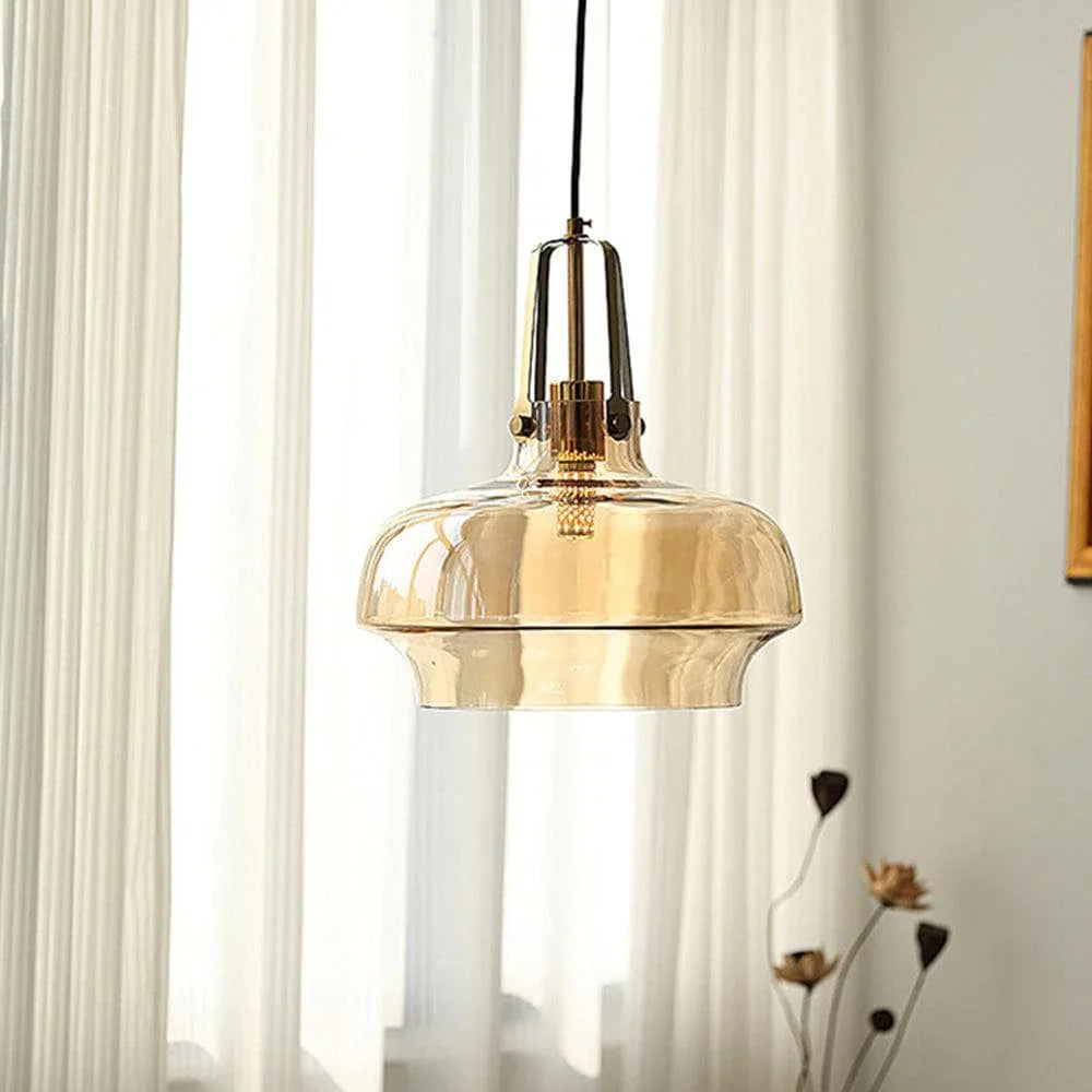 Metavaya Pendant light Dia 35cm x H 37cm / ∅ 7.9″ x H 19.7″ / Amber Smoke Clear Fish Tank Shaped Glass Pendant Light 662668904993 M2024010908-1