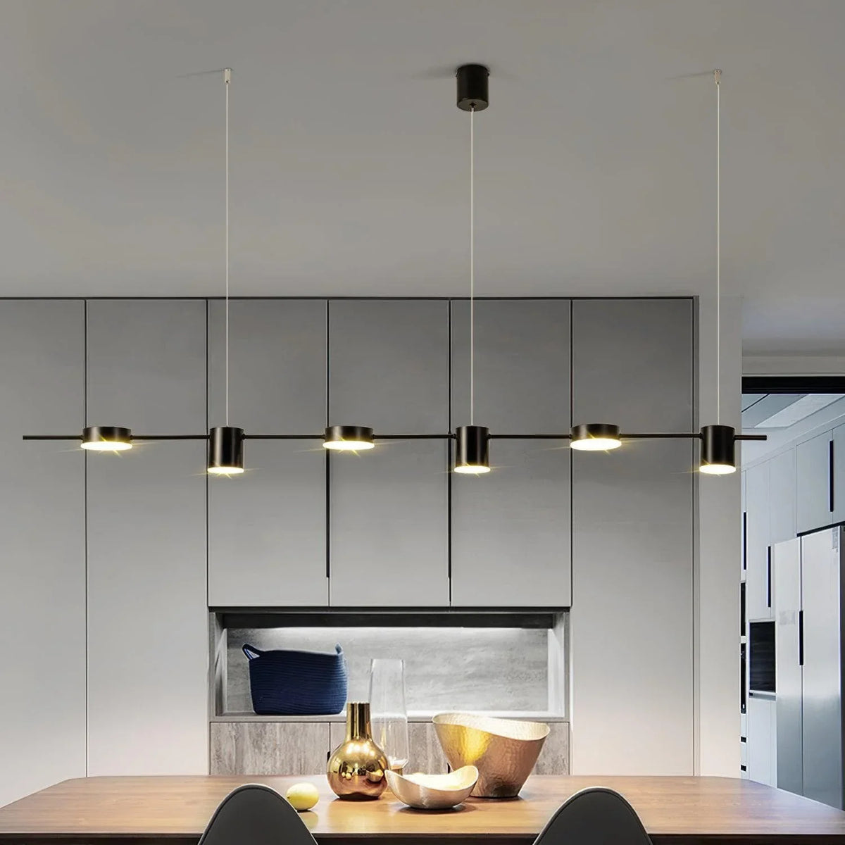 Metavaya Chandelier 6 heads L 150cm x H 150cm / L 59″ x H 59″ / Black / Warm Light Counterpoint LED Linear Chandelier 6938617802929 M2023102202-6