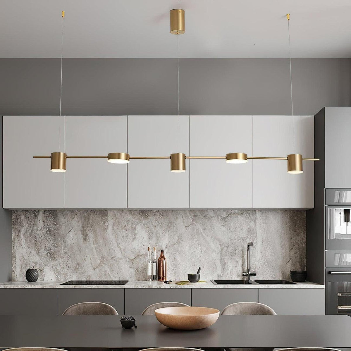 Metavaya Chandelier 5 heads L 120cm x H 150cm / L 47.2″ x H 59″ / Gold / Warm Light Counterpoint LED Linear Chandelier 6938617802899 M2023102202-3