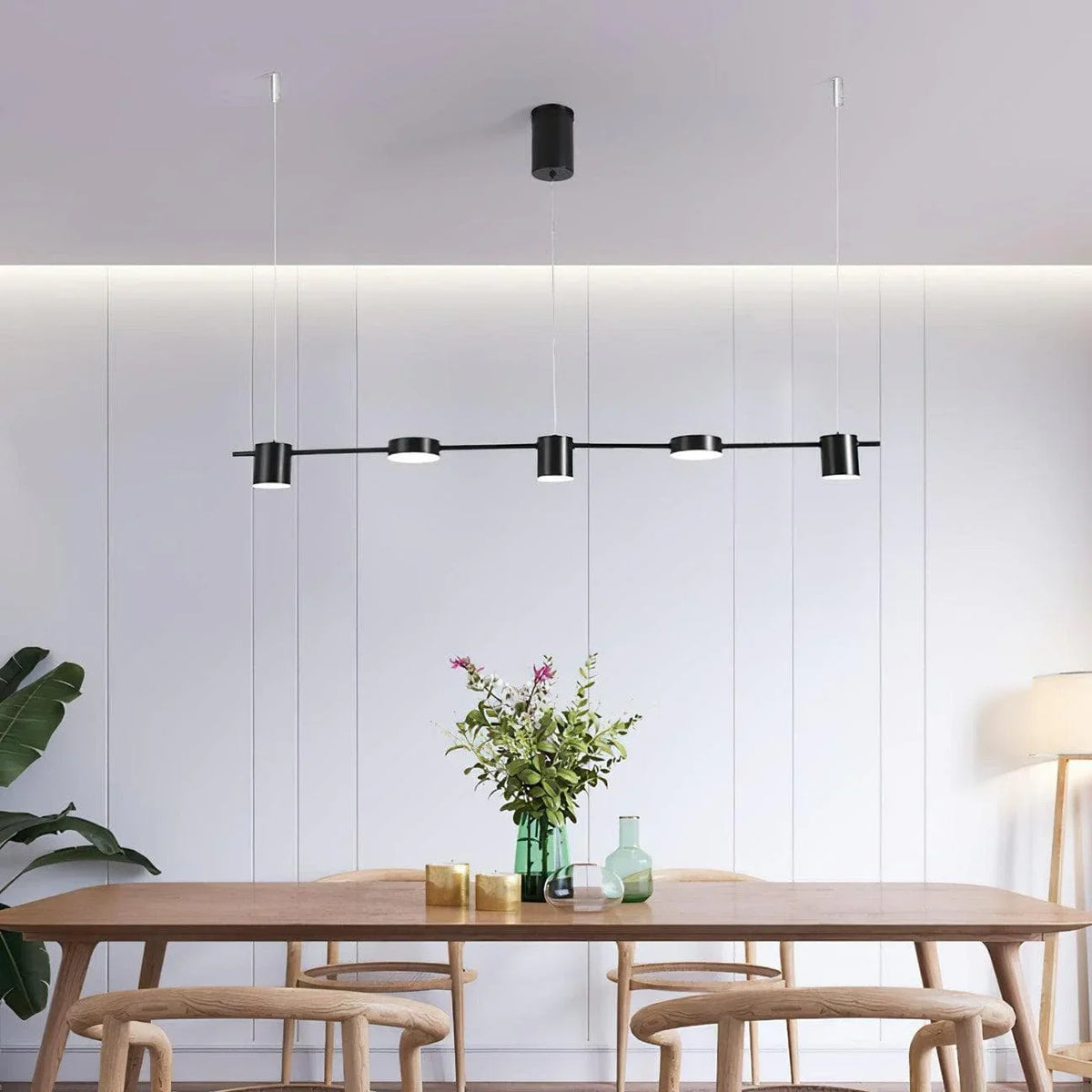 Metavaya Chandelier 5 heads L 120cm x H 150cm / L 47.2″ x H 59″ / Black / Warm Light Counterpoint LED Linear Chandelier 6938617802905 M2023102202-4