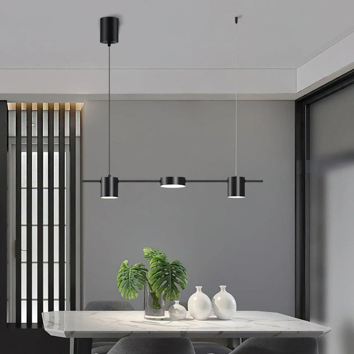 Metavaya Chandelier 3 heads L 70cm x H 150cm / L 27.6″ x H 59″ / Black / Warm Light Counterpoint LED Linear Chandelier 6938617802882 M2023102202-2