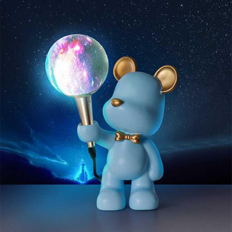 Metavaya Table lamp Dia 25cm x H 35cm / ∅ 9.8″ x H 13.8″ / Blue / 3D White Lampshade Creative Bear Planet Table Lamp 6938617804725 M2023103002-3