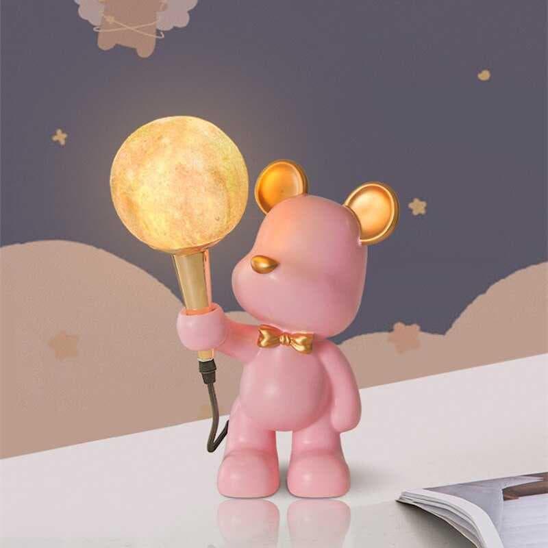 Metavaya Table lamp Dia 25cm x H 35cm / ∅ 9.8″ x H 13.8″ / Pink / 3D Color Ball Lampshade Creative Bear Planet Table Lamp 6938617804718 M2023103002-2