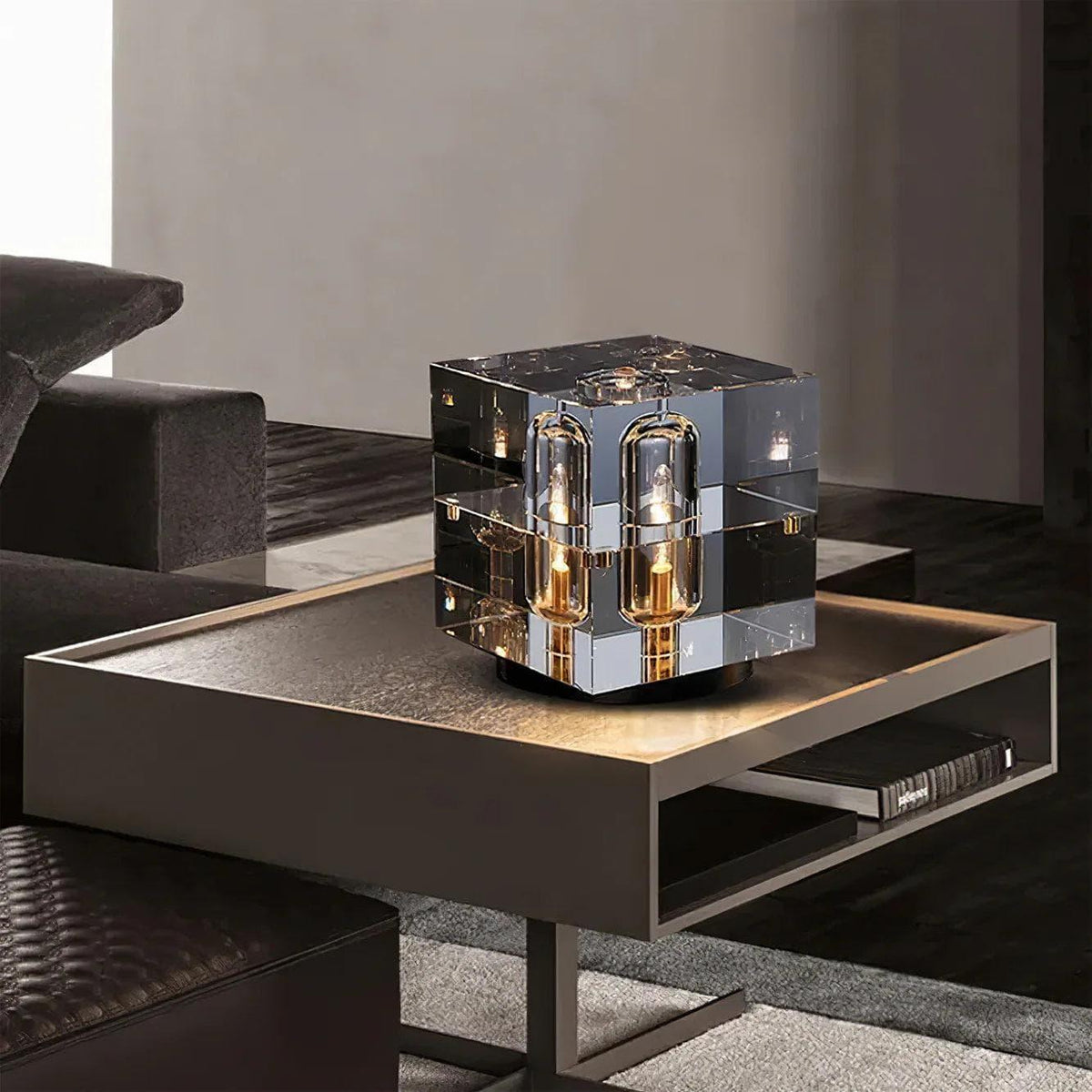 Metavaya Table lamp L 15.5cm x W 15.5cm x H 17.5cm / Clear & Gold / US plug Crystal Cube Table Lamp 6938617775292 M2023061501-1