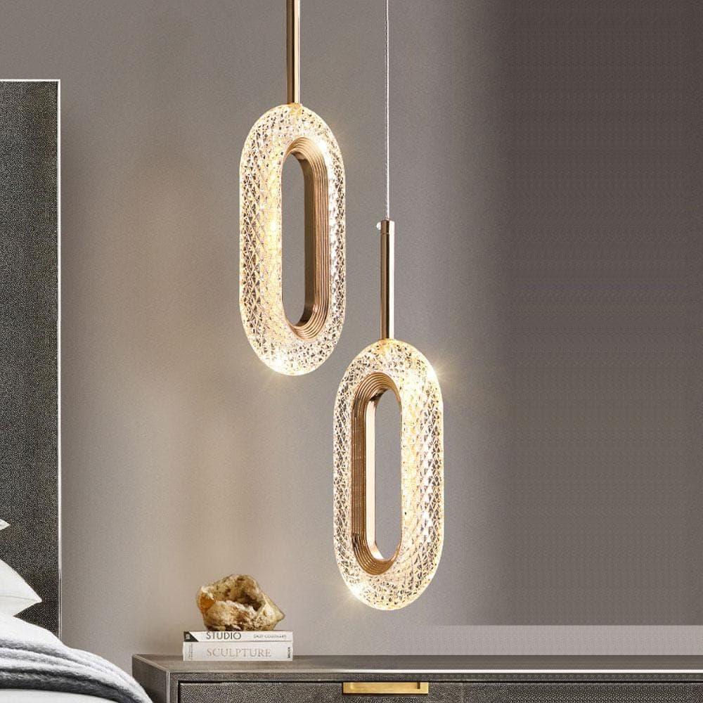 Metavaya Pendant light Double head Dia 12cm x H 36cm / ∅ 4.7″ x H 14.2″ / Gold / Warm White Crystal Wormhole Pendant Light 662668905785 M2024011104-2