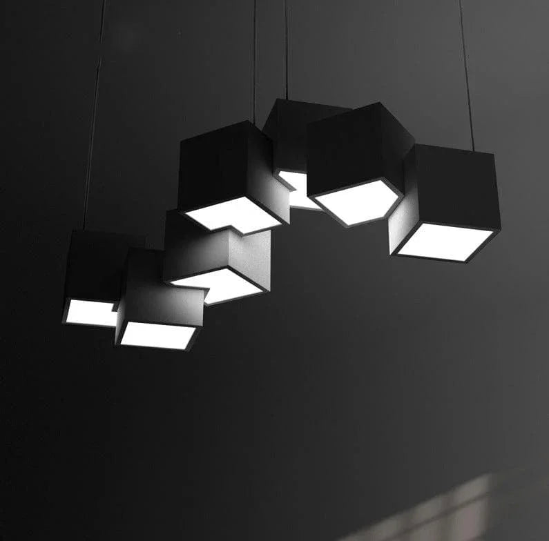 Metavaya Pendant Lights 7 Heads Dia 65cm x H 20cm / ∅ 25.6″ x H 7.9″ / Black / Warm White Cube Pendant Lights 662668906652 M2024011502-3 Cube Chandelier | Discount Sale