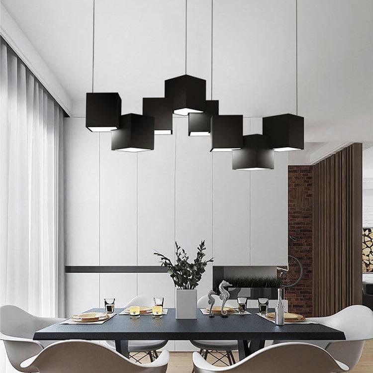Metavaya Pendant Lights 8 Heads Dia 72cm x H 20cm / ∅ 28.3″ x H 7.9″ / Black / Warm White Cube Pendant Lights 662668906690 M2024011502-7 Cube Chandelier | Discount Sale
