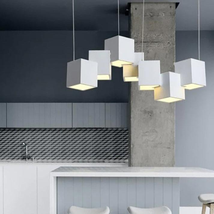 Metavaya Pendant Lights 7 Heads Dia 65cm x H 20cm / ∅ 25.6″ x H 7.9″ / White / Warm White Cube Pendant Lights 662668906638 M2024011502-1 Cube Chandelier | Discount Sale