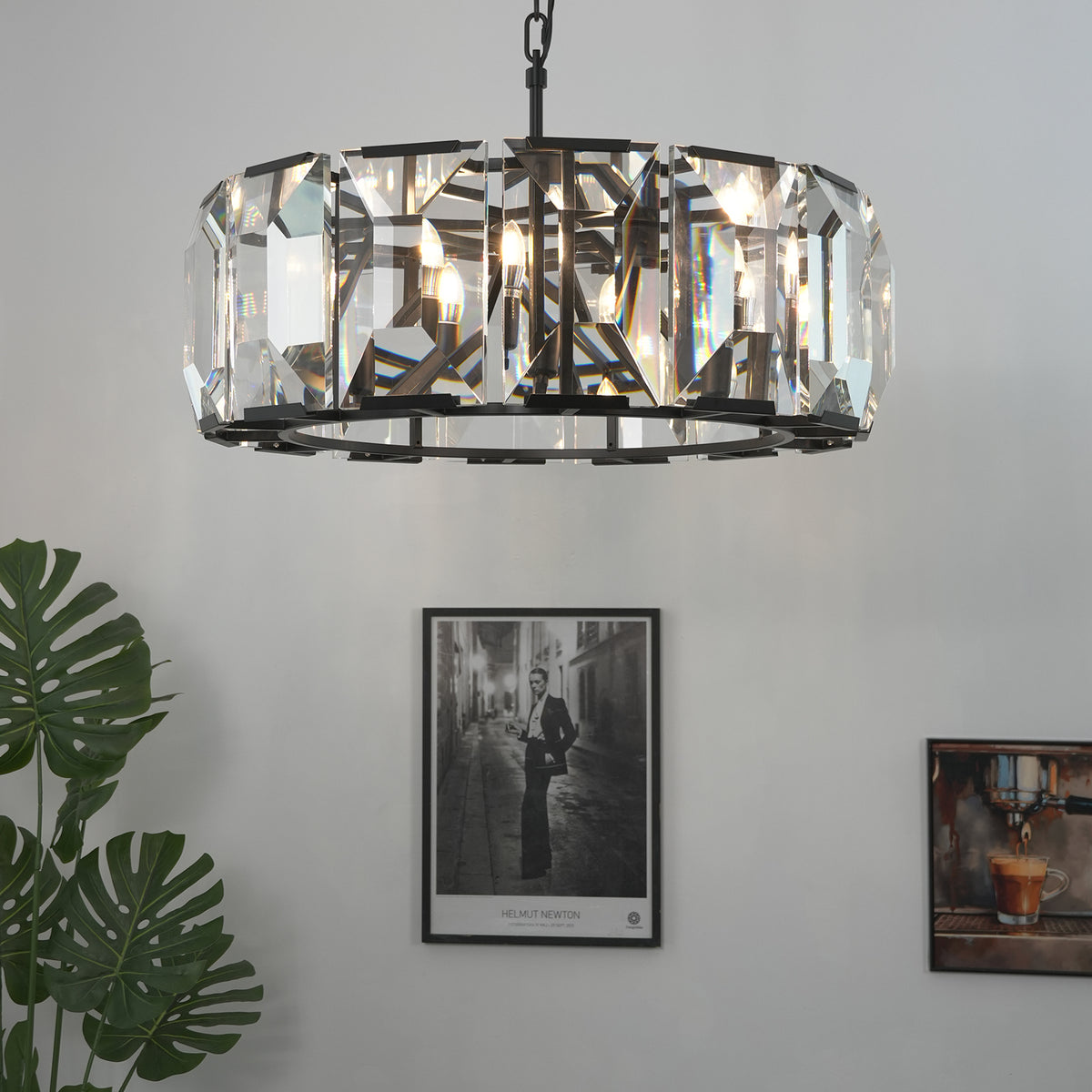 Cut_Glass_Chandelier_on_Light_White_Wall_Gallery_Setup_Metavaya