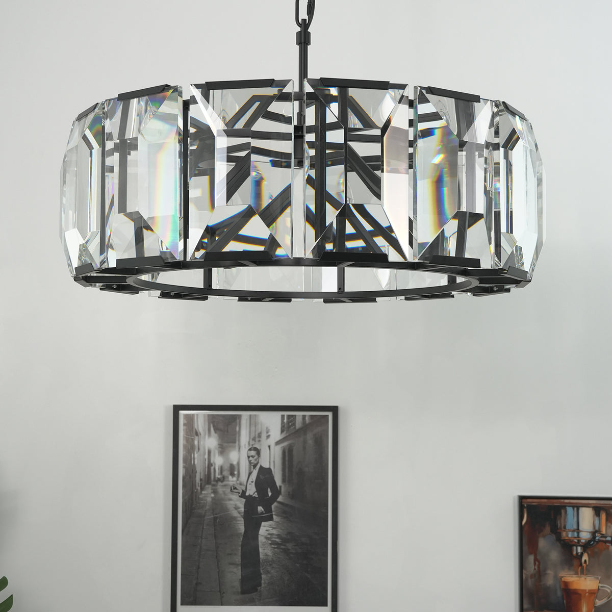 Cut Glass Drum Chandelier - view 2 | Metavaya