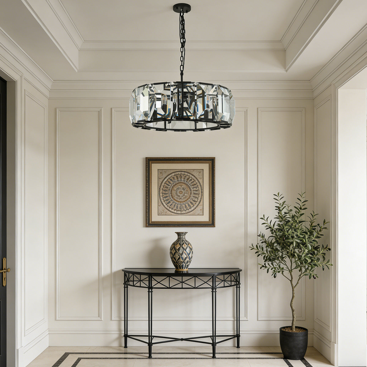 Cut_Glass_Chandelier_in_Tall_Ceiling_White_Foyer_Metavaya