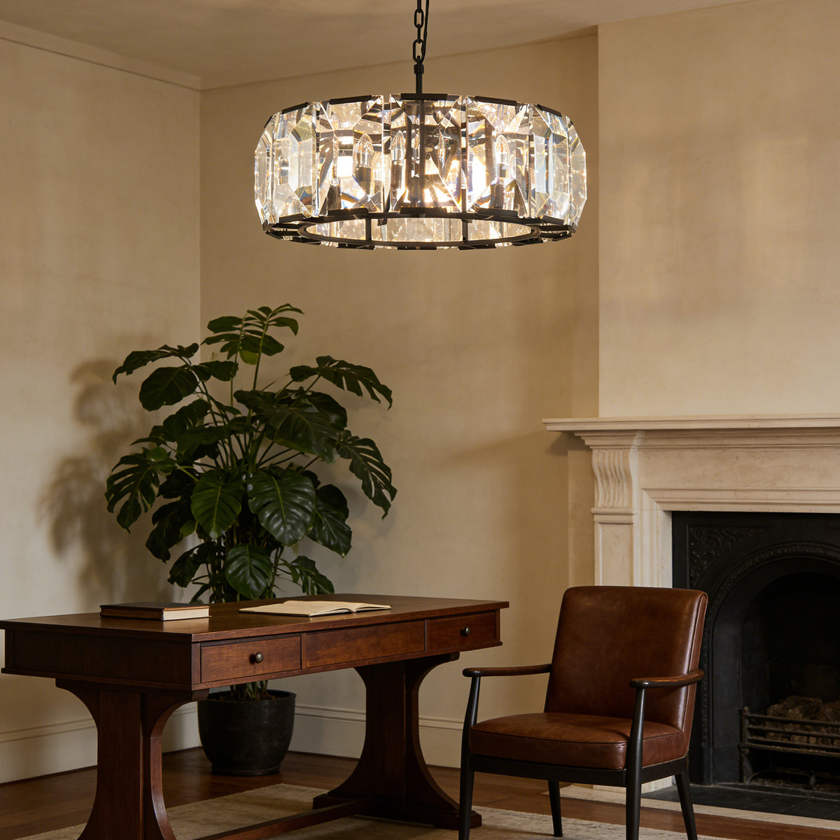 Cut_Glass_Chandelier_in_Dark_Wood_Home_Office_Metavaya