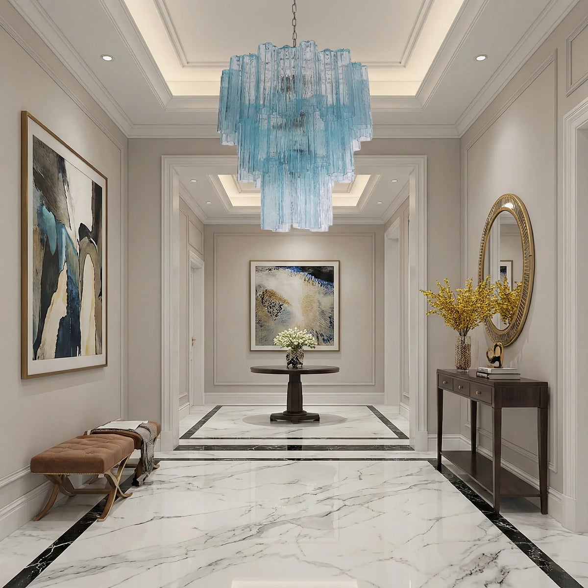 Elegant Blue Tube Chandelier - view 4 | Metavaya