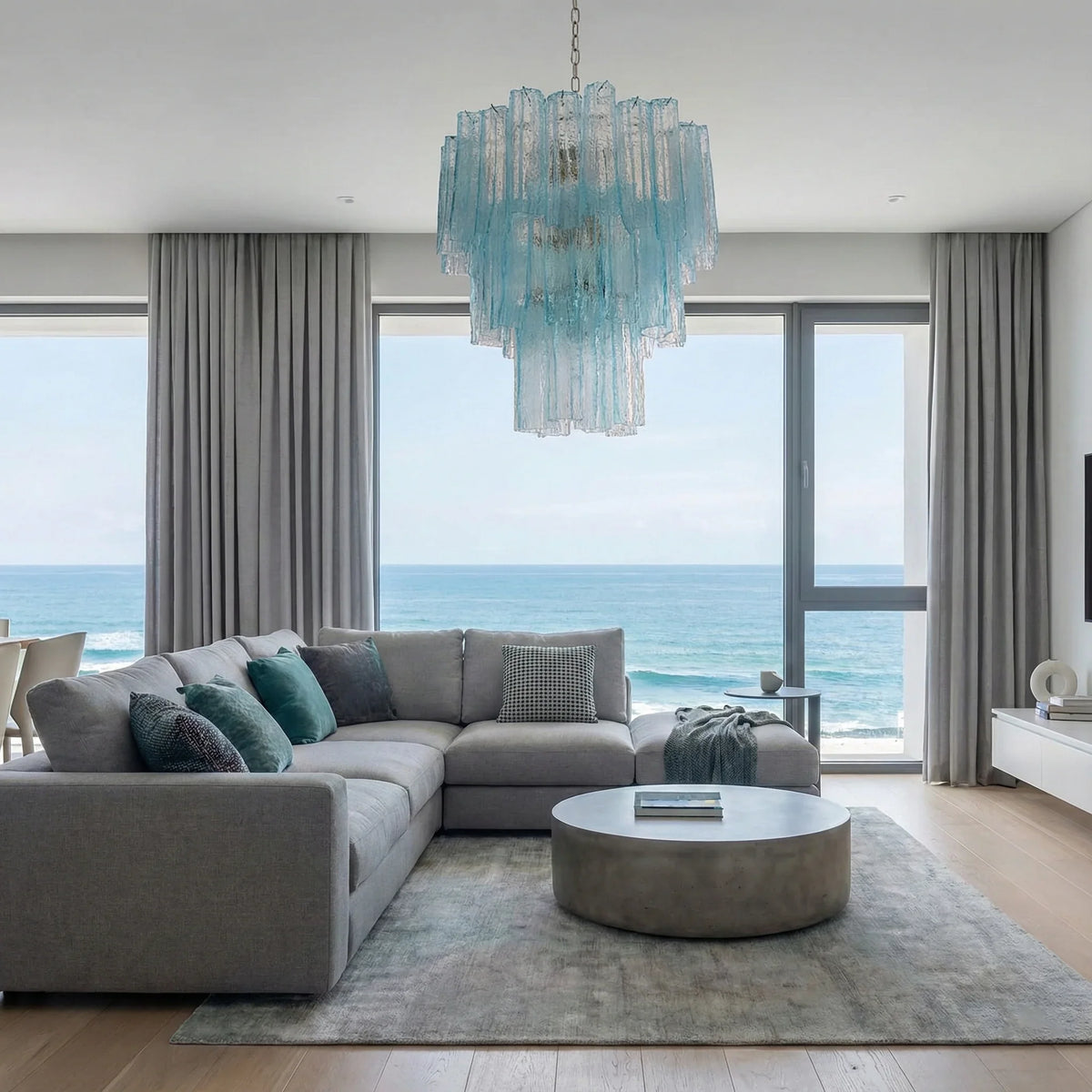 Elegant Blue Tube Chandelier - view 5 | Metavaya