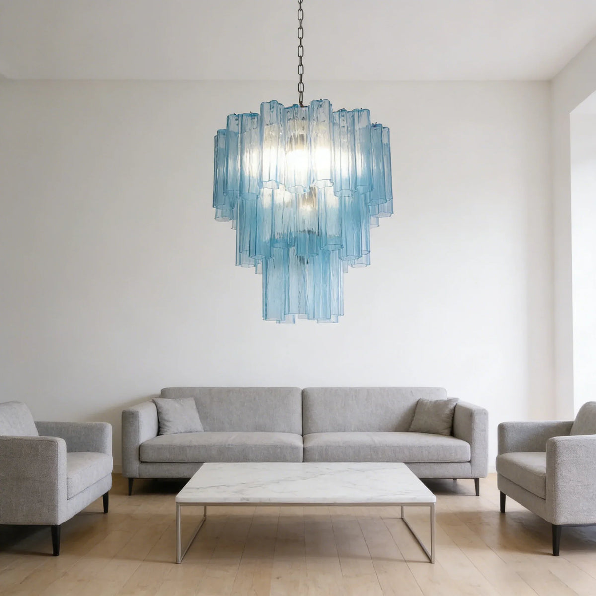 Elegant Blue Tube Chandelier - view 6 | Metavaya