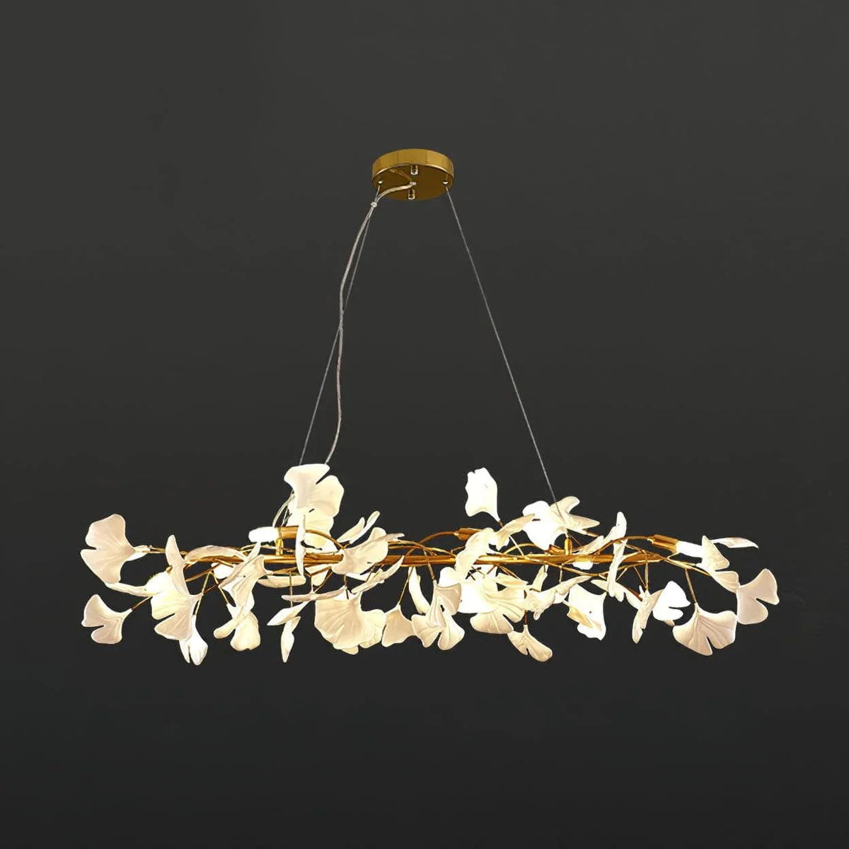 Metavaya Chandelier L 100cm x W 30cm / L 39.4″ x W 11.8″ / Gold+White Gingko Chandelier M 6938617788148 M2023100303-2