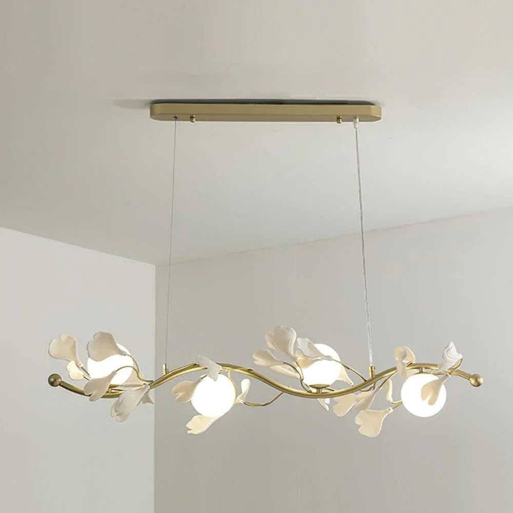 Metavaya Chandelier 4 heads L 100cm x H 16cm / L 39.4″ x H 6.3″ / Gold & White Gingko Glass Chandelier 662668880235 M202403285-1 Gingko Glass Chandelier - Buy online