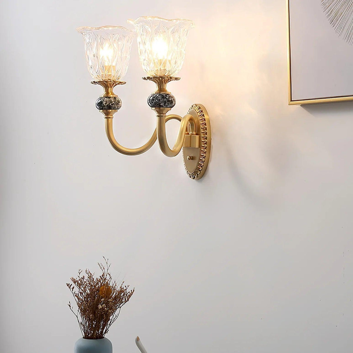 Metavaya Wall lamp L 15cm x W 29cm x H 33cm Set of 2 / Brass & Green Ceramics Glass Ceramic Wall Lamp 662668874722 M2023061802-4
