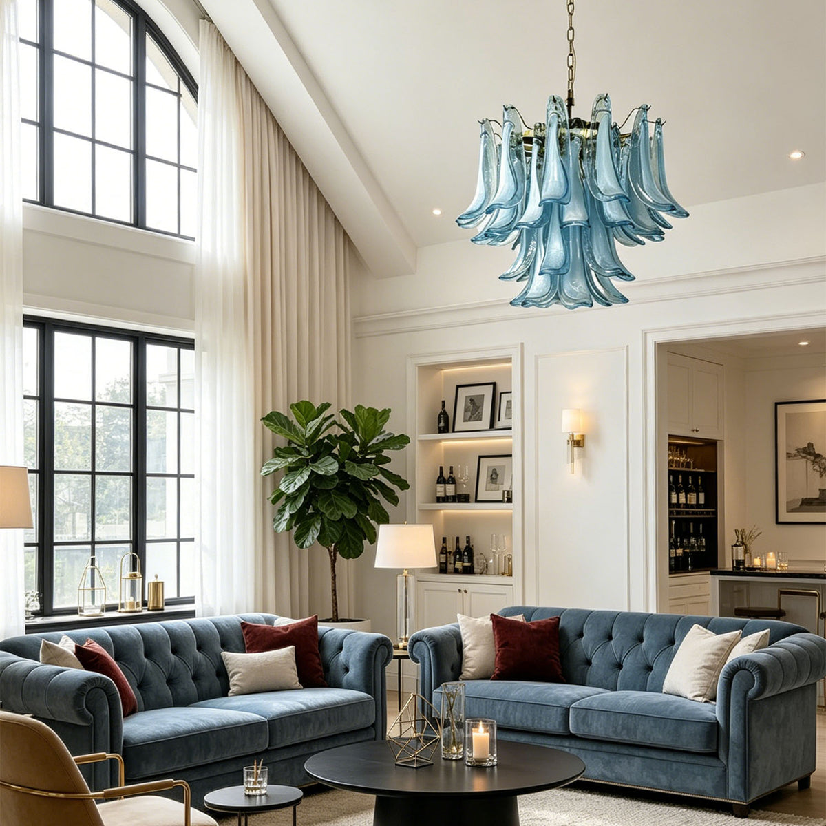 Blue Glass Murano Petals Gorgeous Chandelier - view 3 | Metavaya