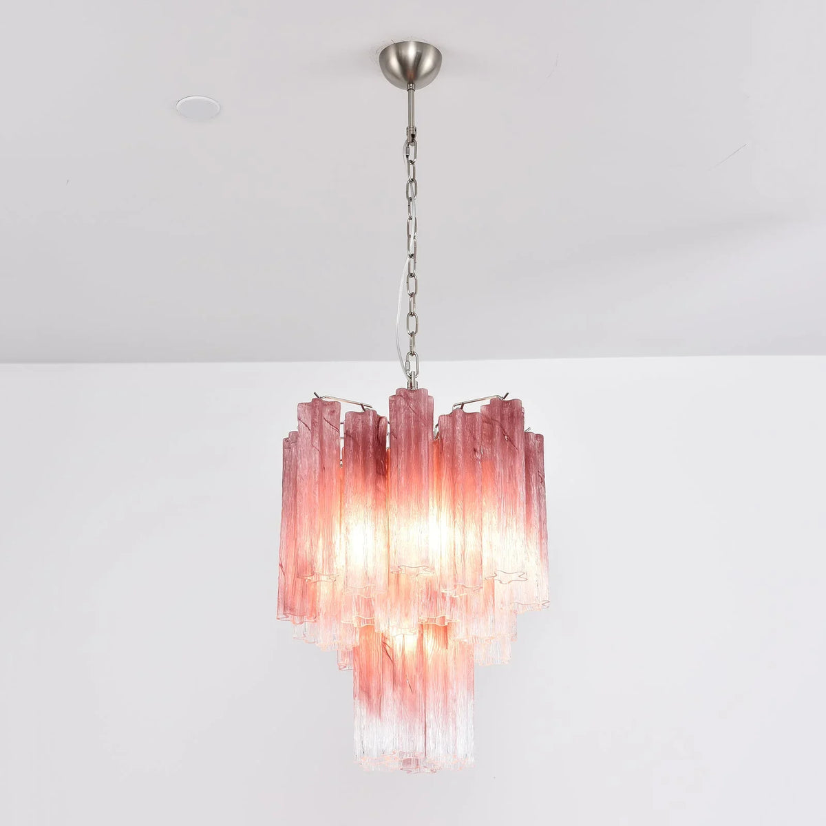 Gradient Red Glass Tube Chandelier - view 3 | Metavaya