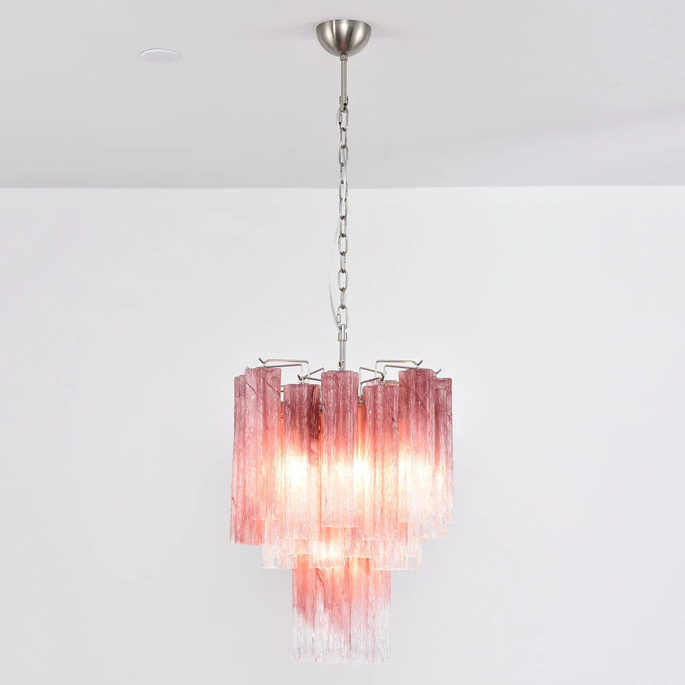 Gradient Red Glass Tube Chandelier - view 4 | Metavaya