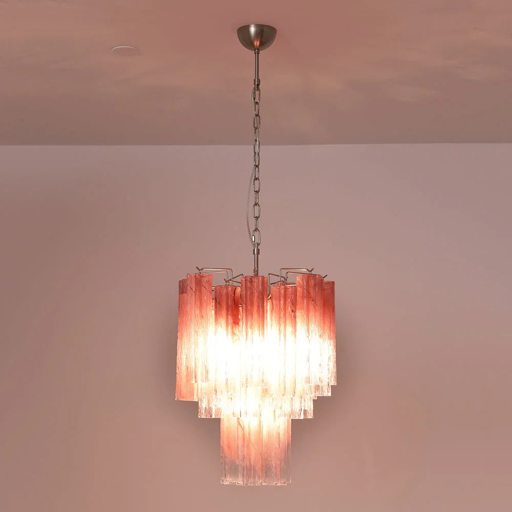 Gradient Red Glass Tube Chandelier - view 5 | Metavaya