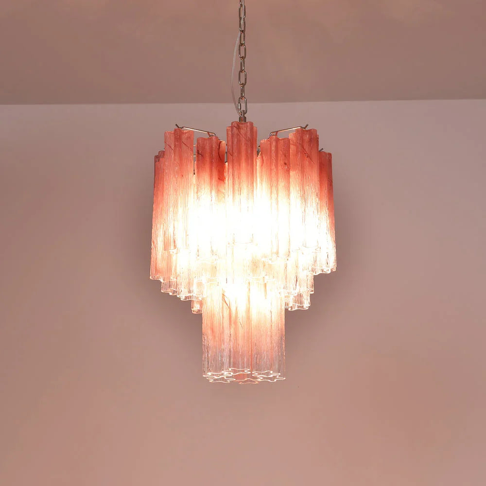 Gradient Red Glass Tube Chandelier - view 9 | Metavaya