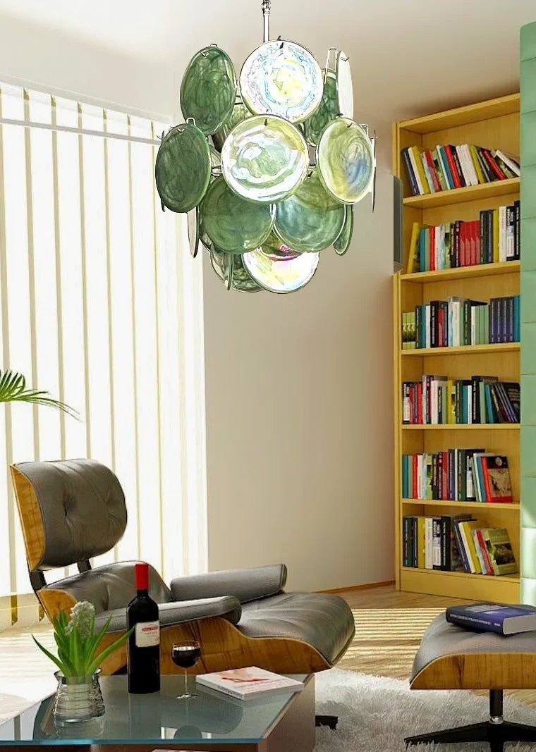 Green Disc Glass Chandelier - view 6 | Metavaya