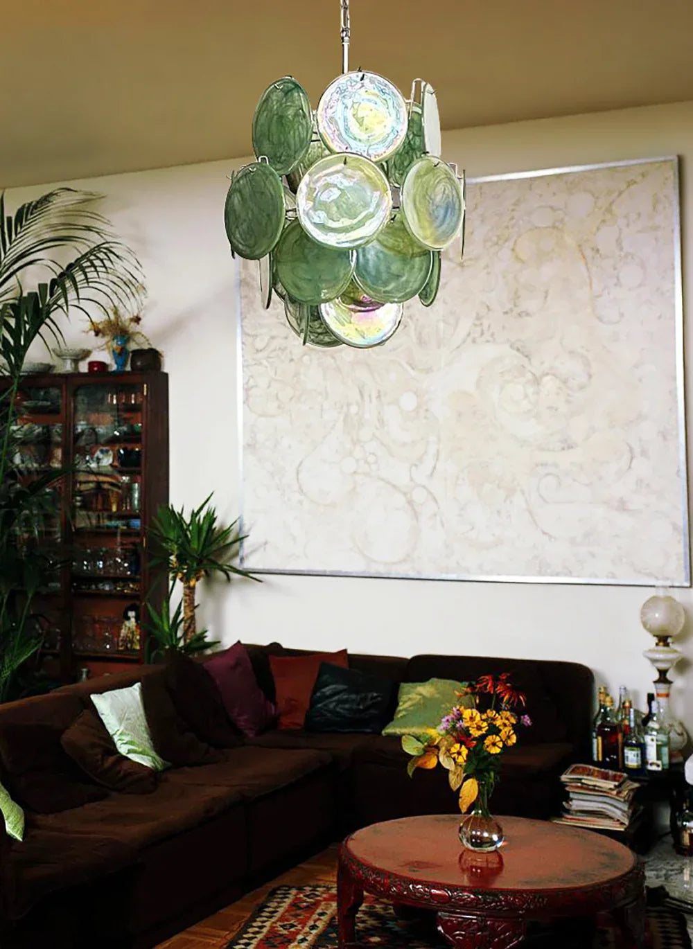 Green Disc Glass Chandelier - view 7 | Metavaya
