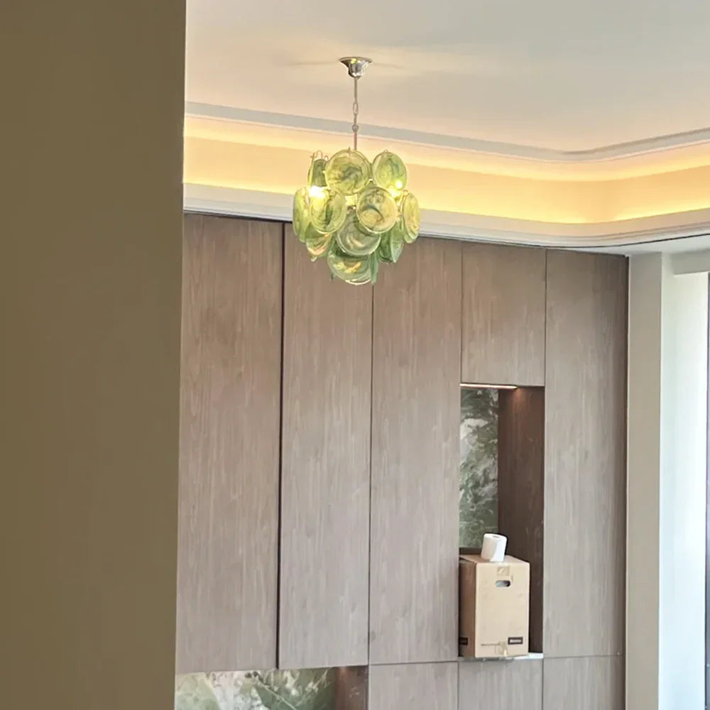 Green Disc Glass Chandelier - view 4 | Metavaya